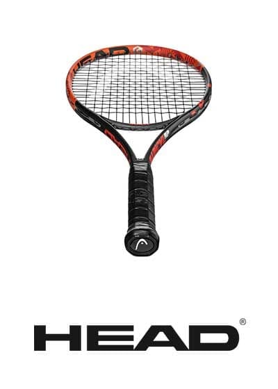 Product photo with a tennis racket above the Head logo